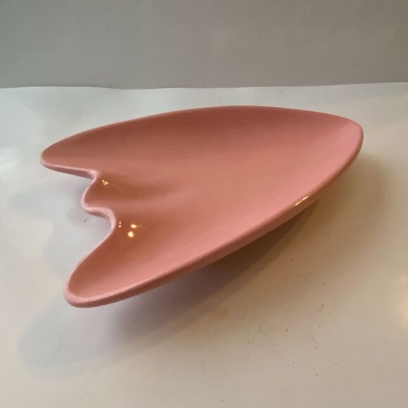 Mid Century Trinket Dish Pottery Petal Sculpted Atomic Mauve Vintage Coin Dish - Picture 6 of 7